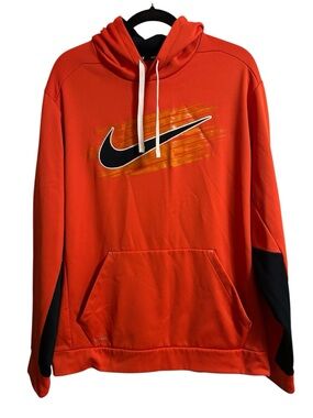 Nike Orange Hoodie with Black Swoosh and Yellow Brush Detail